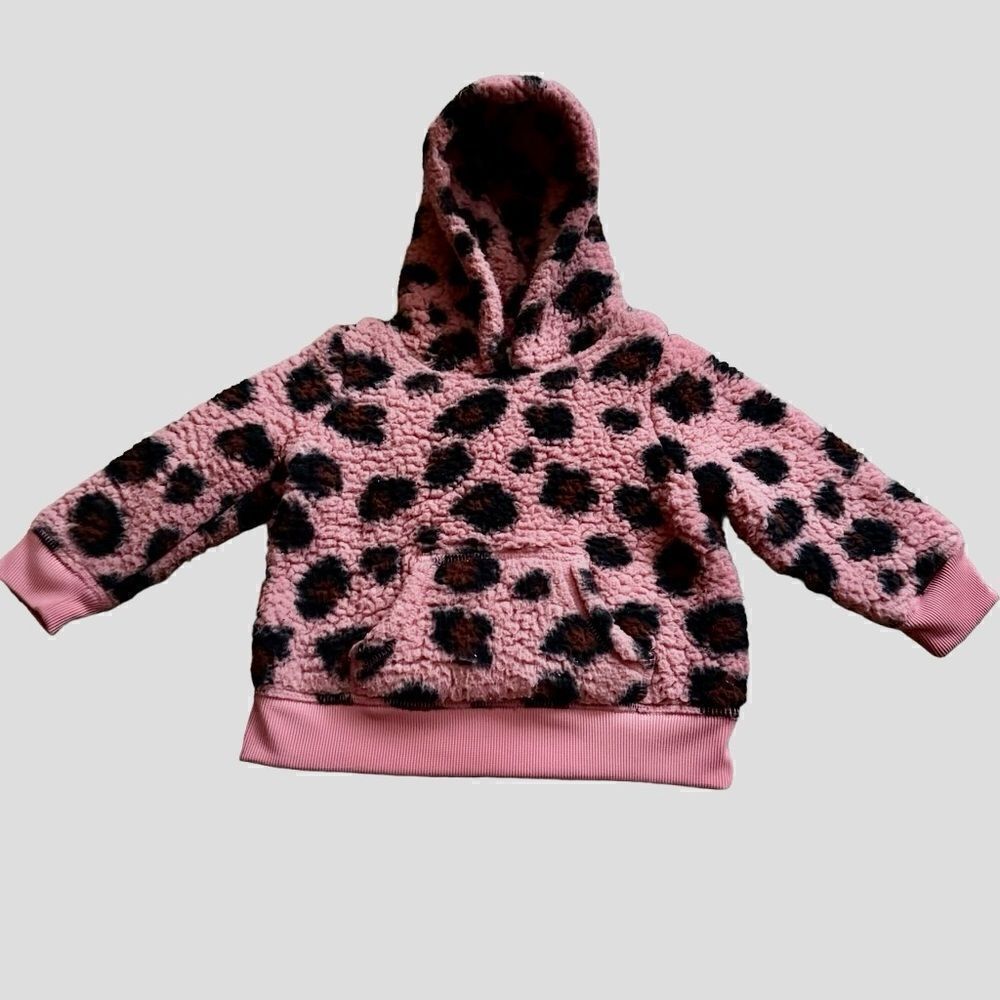 Jumping Beans Pink & Black Cheetah Print Fleece Pullover Hoodie Size 12 Months